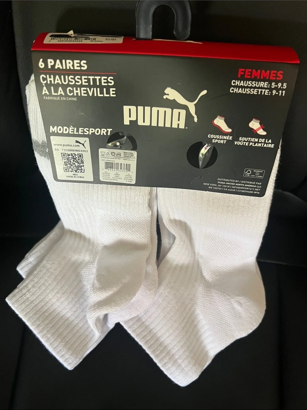 #3055**Puma Women's White Quarter Crew Athletic Socks - 6 Pack